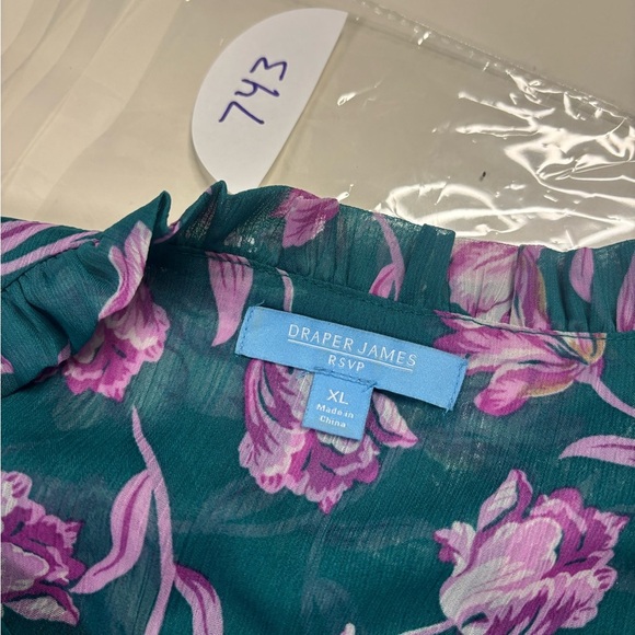 Draper James RSVP Tie Waist Midi Wrap Dress Teal & Pink Floral Print Size XL - Picture 8 of 9